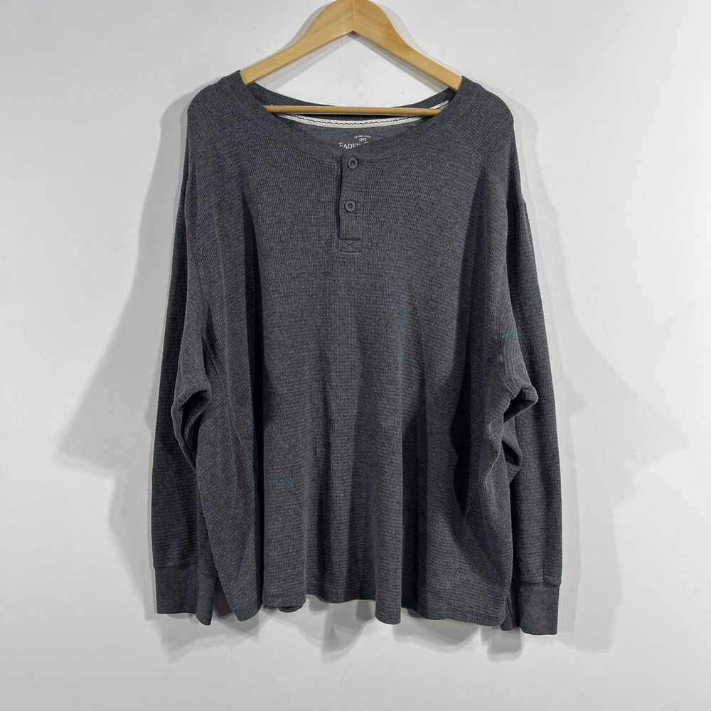 Faded Glory Y2K Gray Thermal Mens 3XL Henley Shirt Waffle Knit Long Sleeve 90s